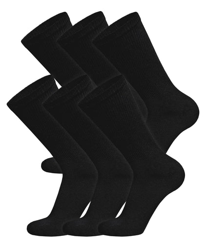 6 Pairs of Cotton Diabetic Non-Binding Neuropathy Crew Socks (Black, Fits Mens Shoe Size 9-12/Womens Shoe Size 10-13)