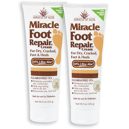 Miracle Foot Repair Cream, 8 oz Repairs Dry Cracked Heels and Feet, Diabetic-Safe, 60% Pure Ultra Aloe Moisturizes, Softens, and Repairs, Relief from Discomfort of Ingrown Toenails (2-Pack)
