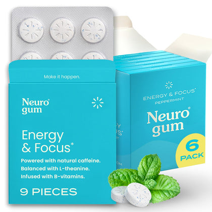 NeuroGum Energy Caffeine Gum (54 Pieces) - Sugar Free with L-theanine + Natural Caffeine + Vitamin B12 & B6 - Nootropic Energy & Focus Supplement for Women & Men - Keto & Vegan, Peppermint Flavor