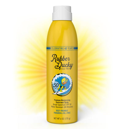 RUBBER DUCKY SPF 50 Sunscreen Spray | Hawaii 104 Reef Act Compliant (Octinoxate & Oxybenzone Free) Broad Spectrum Moisturizing UVA/UVB Sunscreen | 6 oz