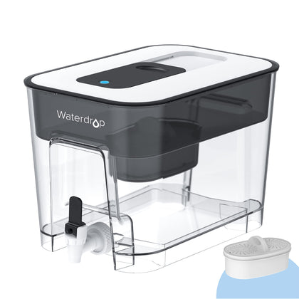 Waterdrop 200-Gallon Long-Life 40-Cup Large Water Filter Dispenser with 1 Filter, for Home and Office, 5X Times Lifetime, Reduces Chlorine, PFOA/PFOS and More, BPA Free, Black