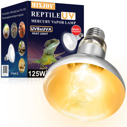 MIXJOY 125W Reptile Heat Lamp Bulb, High Intensity Self-Ballasted UVA UVB Light Bulb, Full Spectrum Sun Light for Reptile and Amphibian Use