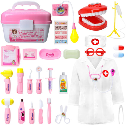 LOYO Doctor Kit for Toddlers 3-5, Doctor/Dentist Role Play Dress-Up Set with Stethoscope Toys for Girls 3 4 5 6 Years Old Pretend Play, Kids Doctor Kit Play Set with Case Gift for Girls Boys(Pink)