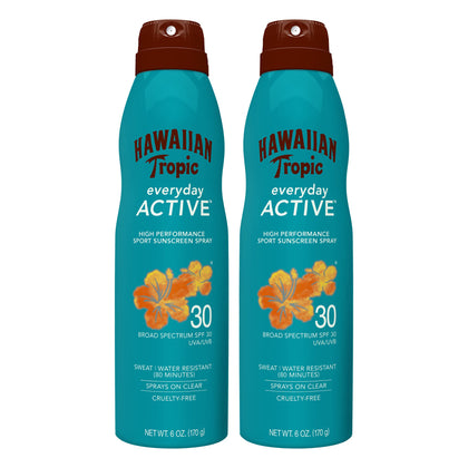 Hawaiian Tropic Everyday Active Clear Spray Sunscreen SPF 30, 6oz | Hawaiian Tropic Sunscreen SPF 30, Sunblock, Oxybenzone Free Sunscreen, Spray On Sunscreen Pack SPF 30, 6oz each Twin Pack
