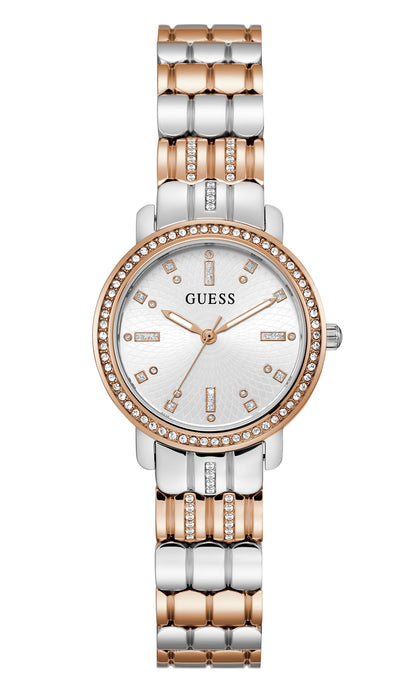 GUESS Women's 30mm Watch - Two-Tone Bracelet White Dial Two-Tone Case