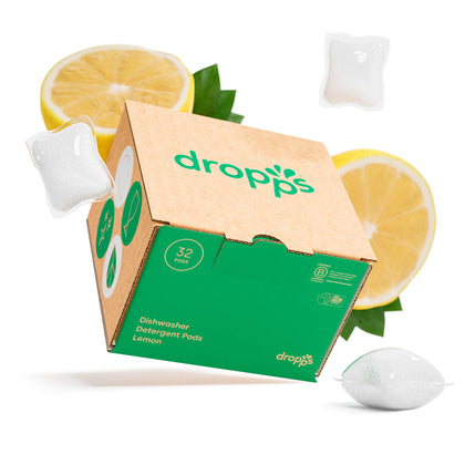 Dropps Dishwasher Detergent Pods: Lemon | 32 Count | Cuts Grease & Fights Stuck On Food | For Sparkling Glassware & Dishes | Low Waste Packaging