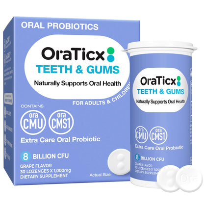 OraTicx Teeth & Gums Dental Probiotic, Naturally Supports Oral Health and Immunity, Oral Probiotics Supplement 8 Billion CFU, Grape Flavor 30 Lozenges 1-PK