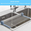 Roll Up Dish Drying Rack, Roll Over The Sink Dish Drying Rack Kitchen Rolling Dish Drainer, Foldable Sink Rack Mat Stainless Steel Wire Dish Drying Rack for Kitchen Sink Counter (17.5''x11.8'')