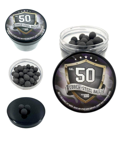 100x Premium Quality Hard Mix Rubber Steel Balls Paintballs Reballs Powerballs in 50 Cal. for Shooting Training Home and Self Defense Pistols in 50 Caliber