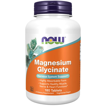 NOW Supplements, Magnesium Glycinate 100 mg, Highly Absorbable Form, 180 Tablets