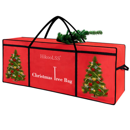 HikooLSS Christmas Tree Storage Bag 7.5Ft,Large Christmas Tree Bag,Reusable Heavy Duty 600D Oxford Santa Tree Box/Container/Holder Tear-proof for Big Artificial Xmas Tree/Holiday Trees Red(60X18X25in)