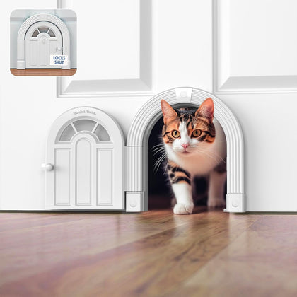 Cat Door Interior Door - No-Flap Cat Door for Interior Door, Cat Door Interior Door for Cats Up to 20 lbs, Easy DIY Setup, Secured Installation in Minutes, No Training Needed