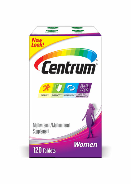Centrum Multivitamin for Women, Multivitamin/Multimineral Supplement with Iron, Vitamin D3, B Vitamins and Antioxidant Vitamins C and E, Gluten Free, Non-GMO Ingredients - 120 Count