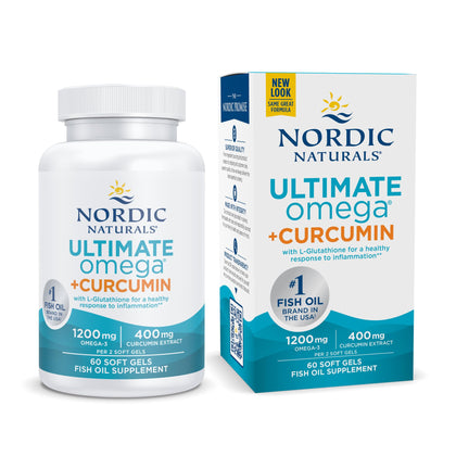 Nordic Naturals Omega Curcumin, Lemon - 60 Soft Gels - 1200 mg Omega-3 + 400 mg Optimized Curcumin - Combats Cellular Stress - Non-GMO - 30 Servings