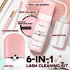 150ml Lash Shampoo for Lash Extensions, Eyelash Extension Cleanser Lash Cleaning Kit for Cluster Lashes with Fan+Makeup Pad+Cleaning Brush+100 Pcs Lash Brush+Wash Bottle, Oil Free Foam
