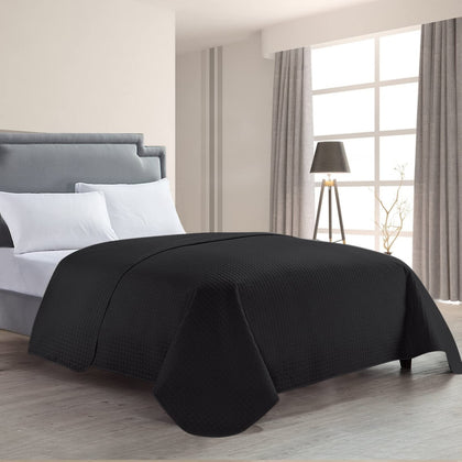HollyHOME Luxury Checkered Super Soft Solid Single Pinsonic Bed Quilt Bedspread Bed Cover, Black, Full/Queen