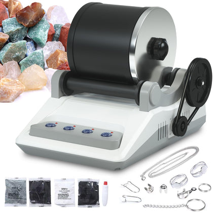 AVENHO Rock Tumbler Kit, Professional Rock Polisher with Rough Gemstones and 4 Polishing Grits, Great Science Kit for Geology Enthusiasts, Kids and Adults, Beige + Black