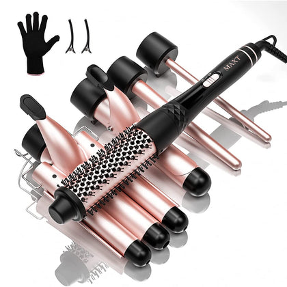 Curling Iron Set 5 in 1,MAXT Curling Wand Set Interchangeable Triple Barrel Curling Iron and Curling Brush Ceramic Barrel Wand Curling Iron(0.35-1.25)