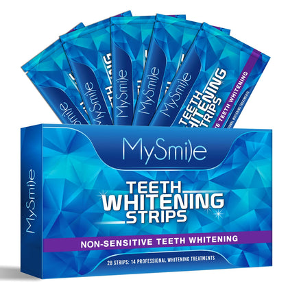 MySmile Teeth Whitening Strips 14 Treatments - Non-Sensitive Enamel Safe Whitening Strips - Whiter Smile in 30 Mins Without Harm - Tooth Stains Removal to Whiten Teeth - 10 Shades Whiter - 28 Strips