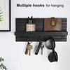 Decorative Key Holder for Wall with Shelf, Entryway Shelf with Hooks Holds Leashes, Jackets and Glasses - Sturdy Wood Keyholder Entrance Hanger with Mounting Hardware (11.8 x 5.5 x 3.1) (Black)