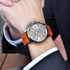 BENYAR Mens Watches Chronograph Analog Quartz Watch Silver Black Stainless Steel Watch for Men Stylish Business Sports Waterproof Wristwatch Elegant Gift Brown Leather Strap