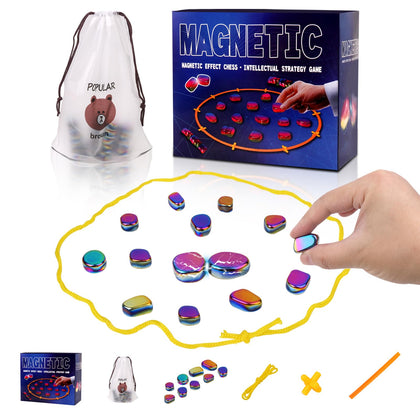 2024 New Colorful Magnetic Chess Game Set,Magnetic Chess Game with Stones/Sponge Chessboard/String,Magnet Game with Rocks,Family Game Party Game for Kids and Adults