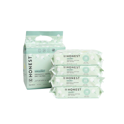 The Honest Company Dry Baby Wipes | 100% Organic Cotton, Gentle, Disposable | 192 Count