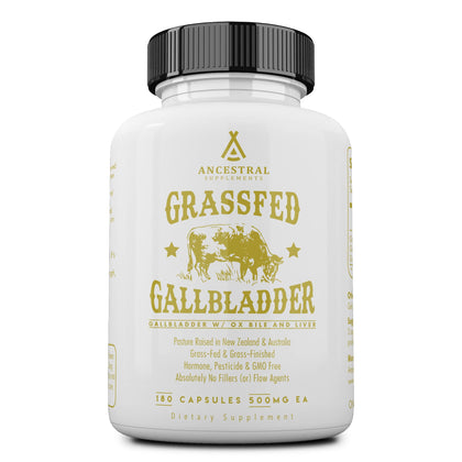 Ancestral Supplements Grass Fed Beef Gallbladder Supplements with Ox Bile and Liver, 1000mg, Liver and Gallbladder Support Complex Promotes Gallbladder & Digestive Health and Bile Flow, 180 Capsules