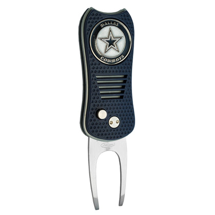 Team Golf NFL Dallas Cowboys Retractable Divot Tool with Double-Sided Magnetic Ball Marker, Features Patented Single Prong Design, Causes Less Damage to Greens