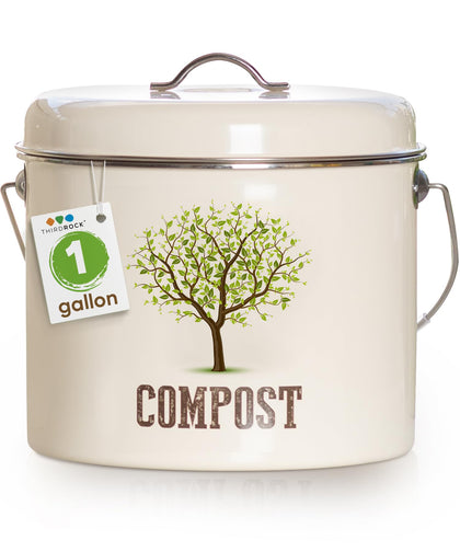 Third Rock Kitchen Compost Bin Countertop - 1.0 Gallon Compost Bucket for Kitchen - Small Compost Bin - Compost Bin Kitchen Counter - Countertop Compost Bins for Kitchen Includes Charcoal Filter