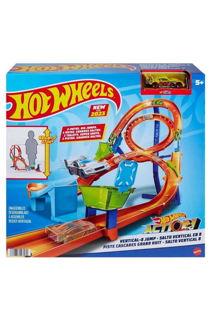 Hot Wheels Toy Car Track Set with Figure-8 Jump & 1:64 Scale Car, 2-ft Tall Track, Connects to Other Sets