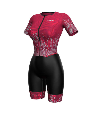 Sparx Aero Triathlon Suit Women Short Sleeve Tri Suit Women Running Swimming Cycling SkinSuit (US Burgundy, Medium)