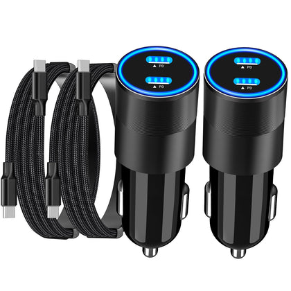 [Apple MFi Certified] iPhone 15 Car Charger Fast Charging, MIRAREED 2Pack 72W Type-C Power Cigarette Lighter Car Charger + USB-C to USB-C Braided Cable for iPhone 15/15 Plus/15 Pro/15 Pro Max/iPad Pro