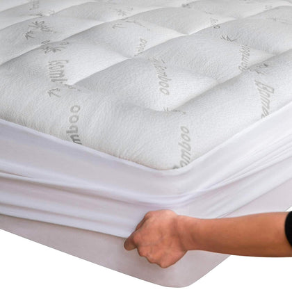 Viscose Made from Bamboo Queen Mattress Topper - Thick Cooling Breathable Pillow Top Mattress Pad for Back Pain Relief - Deep Pocket Topper Fits 8-20 Inches (60x80 Inches, White)