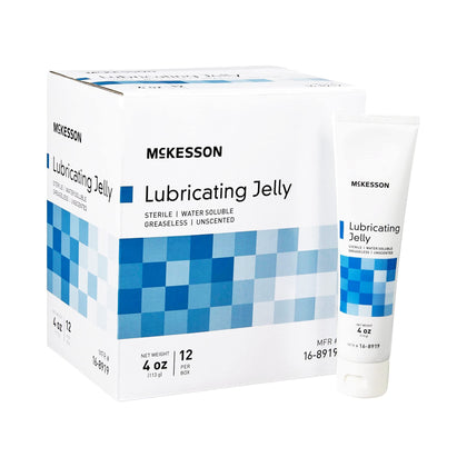 McKesson Lubricating Jelly, Sterile, Water Soluble, Unscented, Greaseless, 4 oz, 12 Count, 1 Pack
