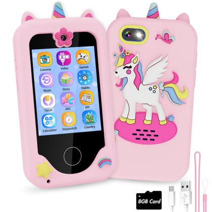 Kids Smart Phone for Girls Unicorn Gifts for Girls Age 6-8 Kids Phone with Camera Games Music Torch Habit Alarm Stories Learning Girls Toys for 3 4 5 6 7 8 Year Old Birthday Gift Ideas with 8G SD Card