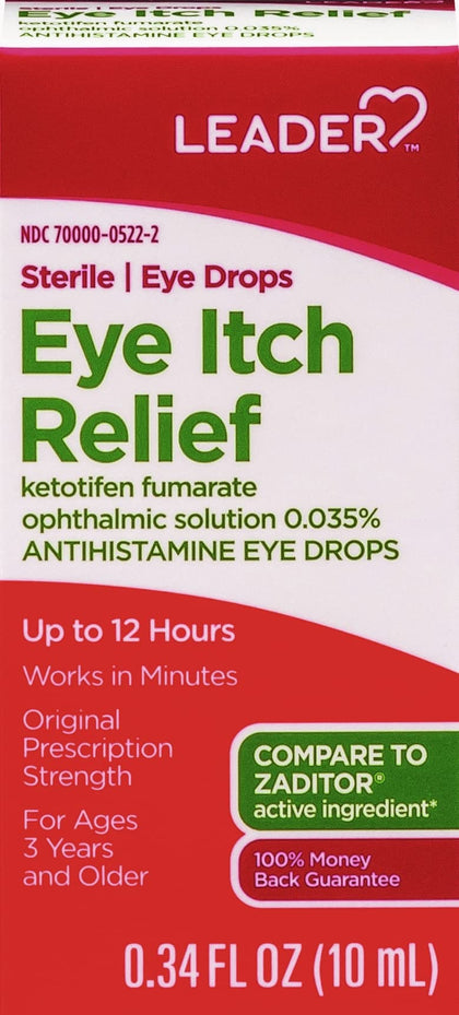 LEADER Ketotifen Antihistamine for Eye Allergy & Itch Relief Solution 0.035% Drops 0.34 oz