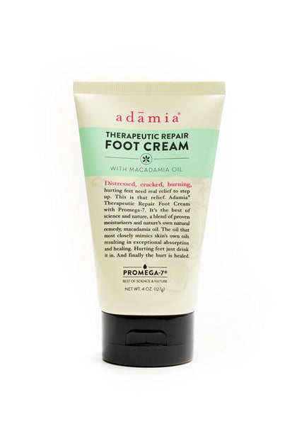 Adamia Therapeutic Repair Foot Cream with Macadamia Nut Oil and Promega-7, 4 Ounce Tube - Fragrance Free, Paraben Free, Non GMO