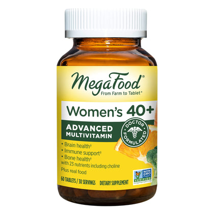 MegaFood Women's 40+ Advanced Multivitamin for Women - Dr Formulated - Vitamin B, Vitamin D3, Vitamin K2 & Choline - Energy Metabolism; Brain Health & Bone Health - Vegetarian - 60 Tabs (30 servings)