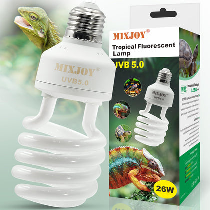 MIXJOY UVB Bulbs for Reptiles 5.0, 26W Tropical UVA UVB Light, Compact Fluorescent UVB Lamp for Reptiles, UVB Light for Chameleons,Turtles and Other Lizards