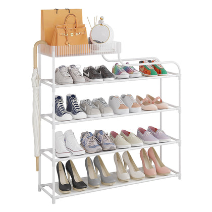 Sywhitta 4-Tier Free Standing Shoe Rack with Storage Boxes - High Capacity Organizer for Corridor, Living Room, Balcony, Bedroom, White