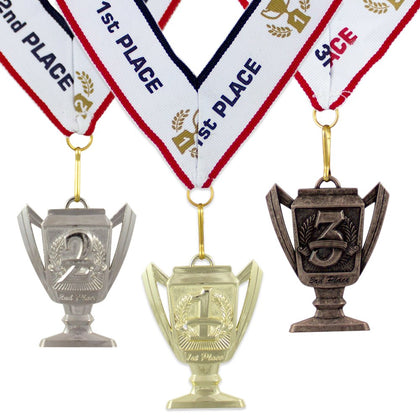 All Quality 1st 2nd 3rd Place Cup Star Award Medals - 3 Piece Set (Gold, Silver, Bronze) Includes Ribbon