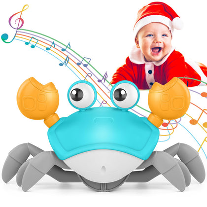 KIZJORYA Crawling Crab Baby Toy, Tummy Time Gifts for Toddler & Newborn, Light-Up Walking Dancing Moving Crab with Music & Obstacle Avoidance, Infant Rechargeable Sensory Development Toy(Green)