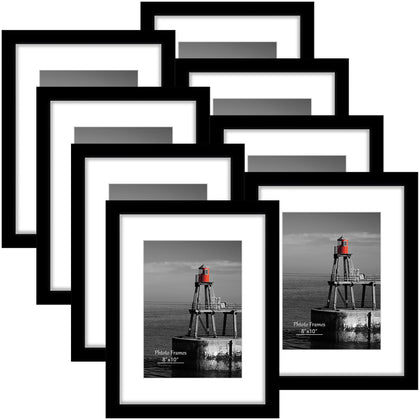 DUENPY 8x10 Picture Frame 8 Pack, Photo Frame for Wall Gallery Decor, Display Pictures 5 x 7 with Mat or 8 x 10 Without Mat, Black.