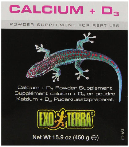 Exo Terra Calcium + D3 Powder Supplement for Reptiles and Amphibians, 15.9 Oz., PT 1855