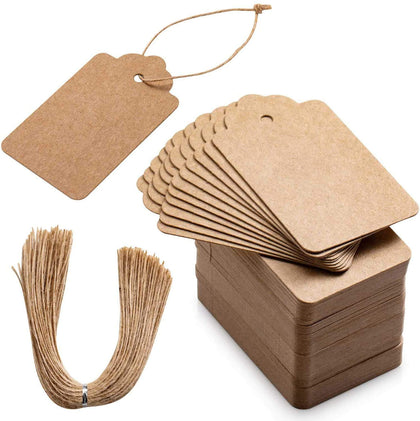 Primbeeks 125 pcs Premium Gift Tags, Double-Sided Available Kraft Paper Price Tags with 125 Root Natural Jute Twine, Craft Tags Labels Treats Tags for Wedding Christmas Day Thanksgiving