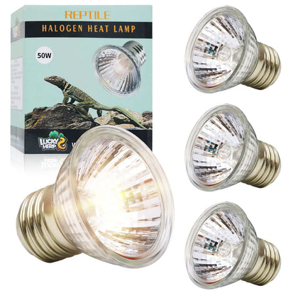 LUCKY HERP 4 Pack 50W UVA UVB Reptile Light Bulbs, Heat Lamp Bulbs for Reptiles and Amphibians, Basking Light Bulb for Turtle, Bearded Dragon, Lizard Heating Use