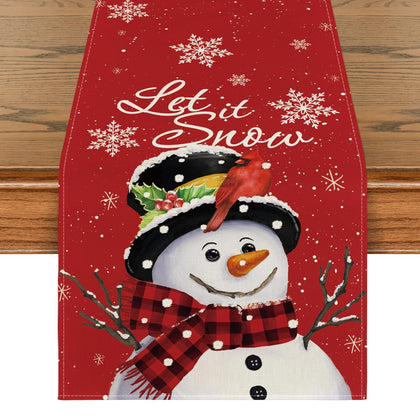 Artoid Mode Red Snowman Let It Snow Winter Table Runner, Seasonal Christmas Kitchen Dining Table Decoration for Home Party Indoor 13x72 Inch