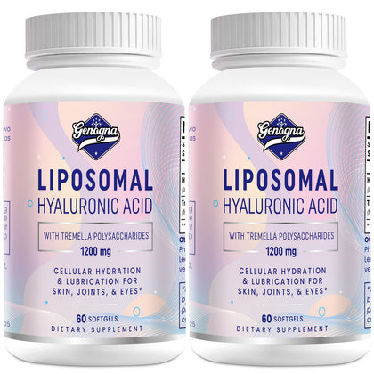 Liposomal Hyaluronic Acid Supplements 1000mg-High Bioavailable Dietary Hyaluronic Acid Capsules-with 200 mg Tremella Polysaccharides for Double Strength Skin Hydration,Joint Lubrication,2 Pack