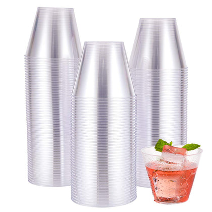 JOLLY CHEF 9 oz Clear Disposable Plastic Cups, 100 Pack Clear Plastic Cups Tumblers, Heavy-duty Party Glasses, Disposable Cups for Wedding, Thanksgiving, Birthday, Halloween, Christmas Party